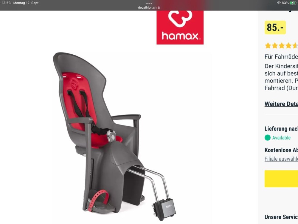 Velozubehör kaufen: Kindersitz HAMAX Kindersitz hinten bis 25kg Occasion